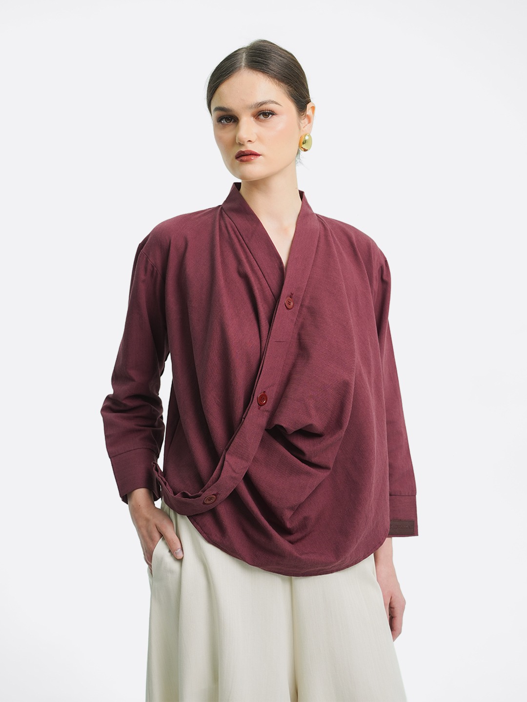 Drapery Collar Blouse (Long Sleeve)