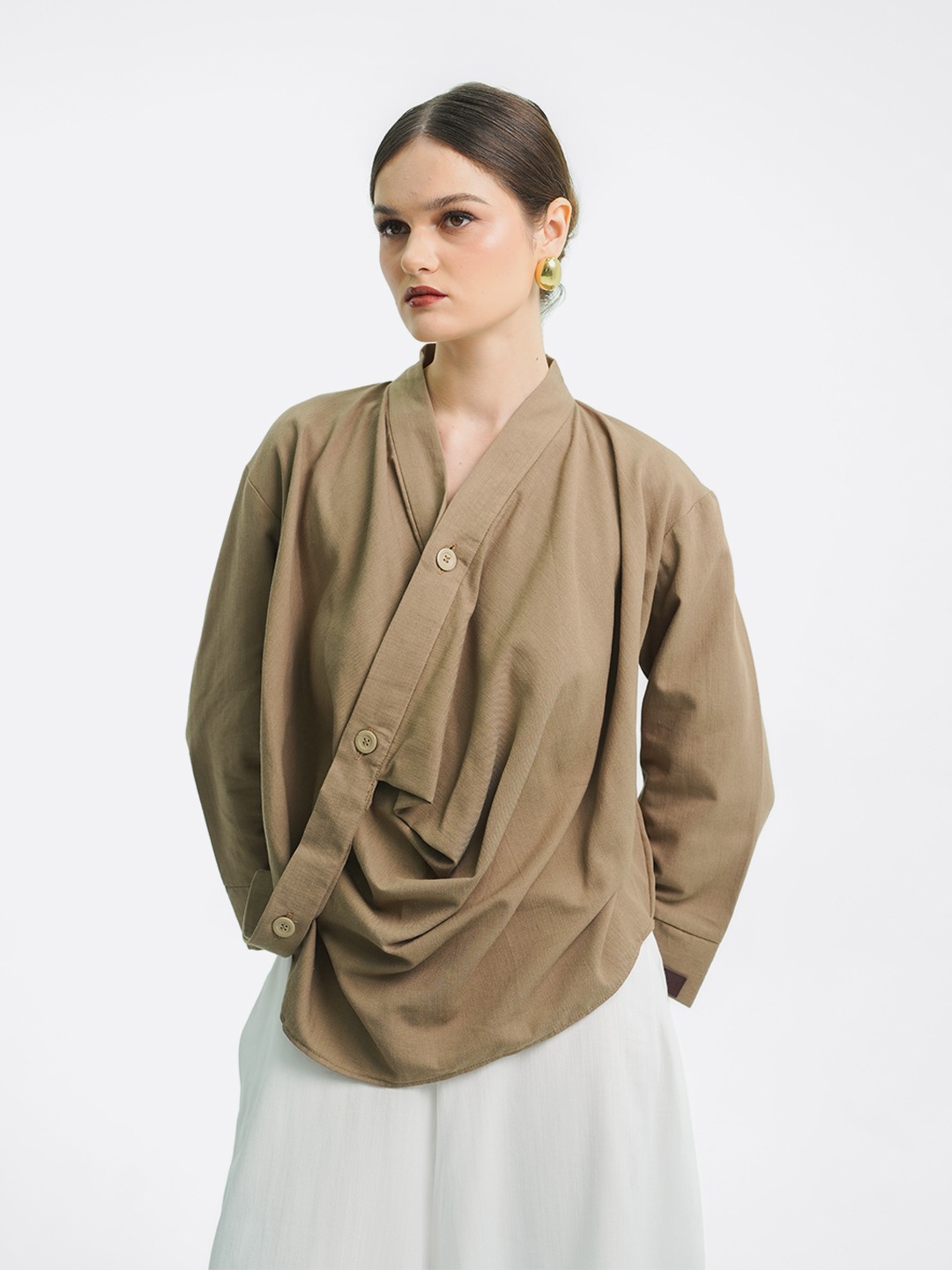 Drapery Collar Blouse (Long Sleeve)