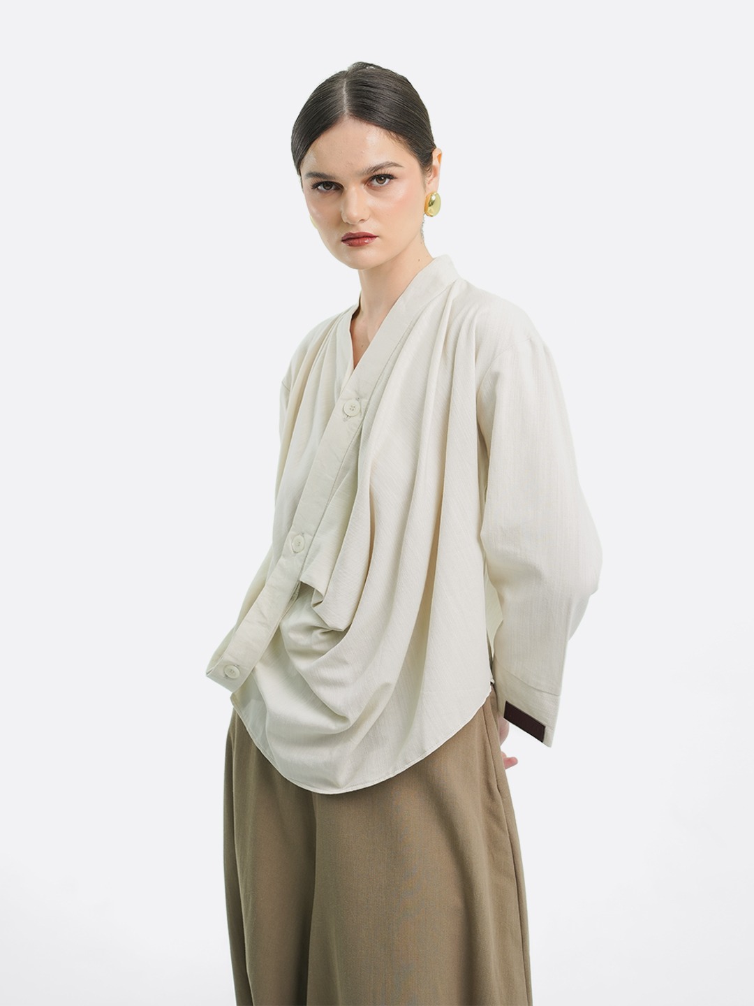 Drapery Collar Blouse (Long Sleeve)