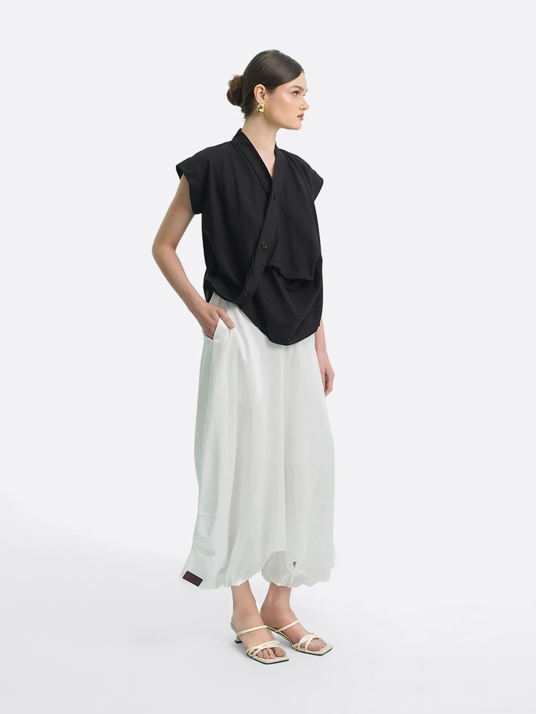 Drapery Collar Blouse (Short Sleeve)