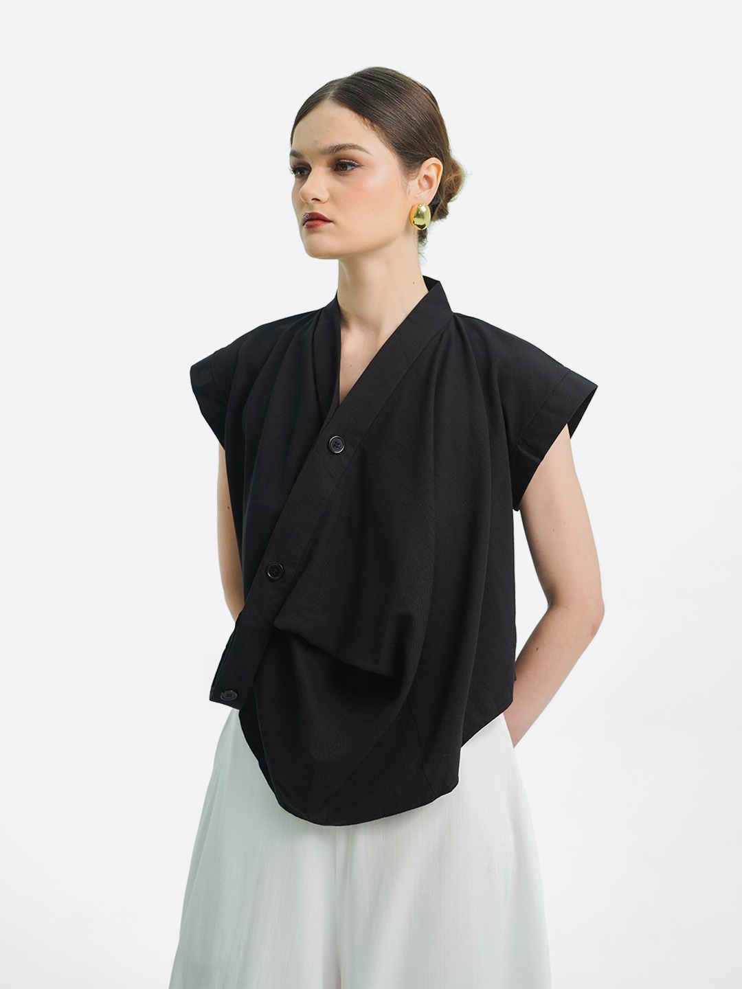 Drapery Collar Blouse (Short Sleeve)