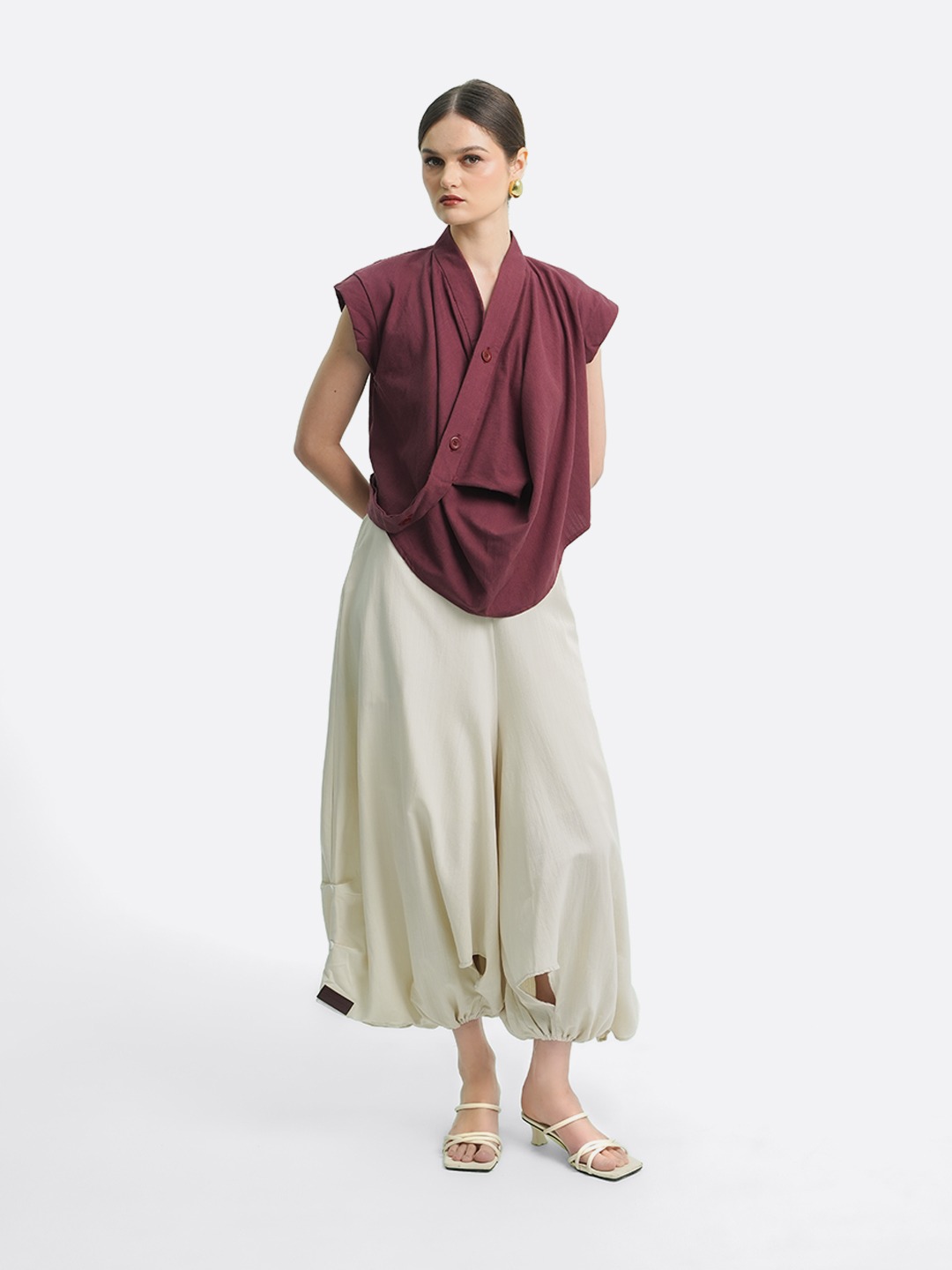 Drapery Collar Blouse (Short Sleeve)
