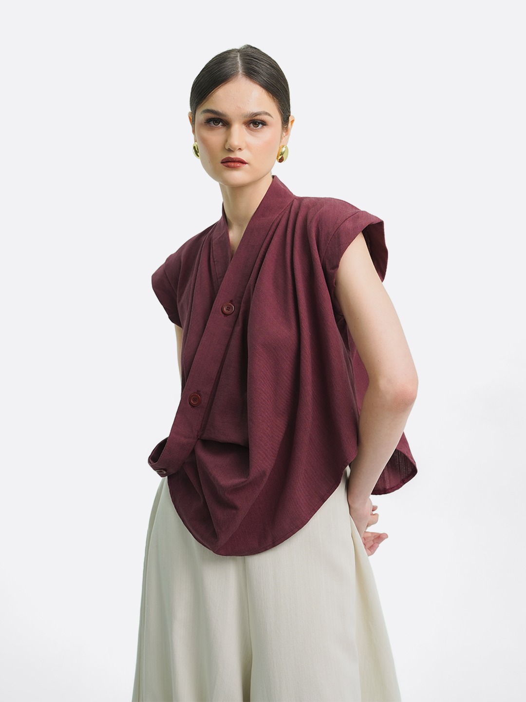 Drapery Collar Blouse (Short Sleeve)