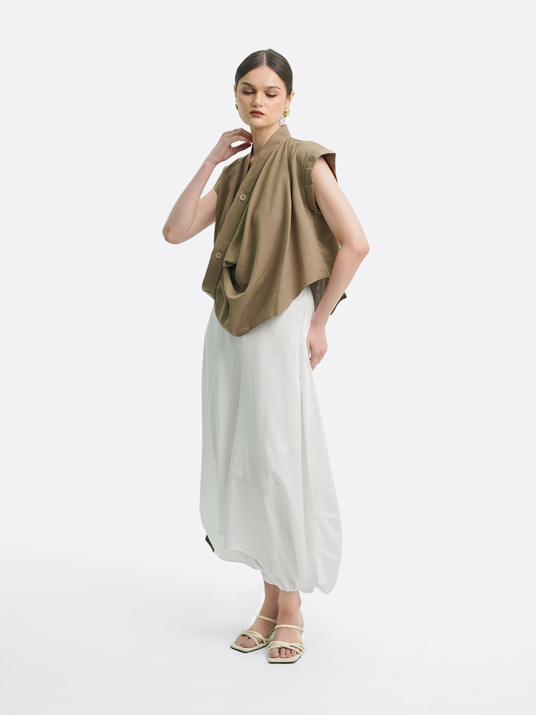 Drapery Collar Blouse (Short Sleeve)
