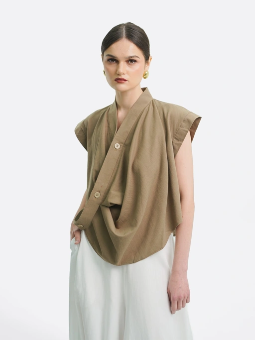 Drapery Collar Blouse (Short Sleeve)