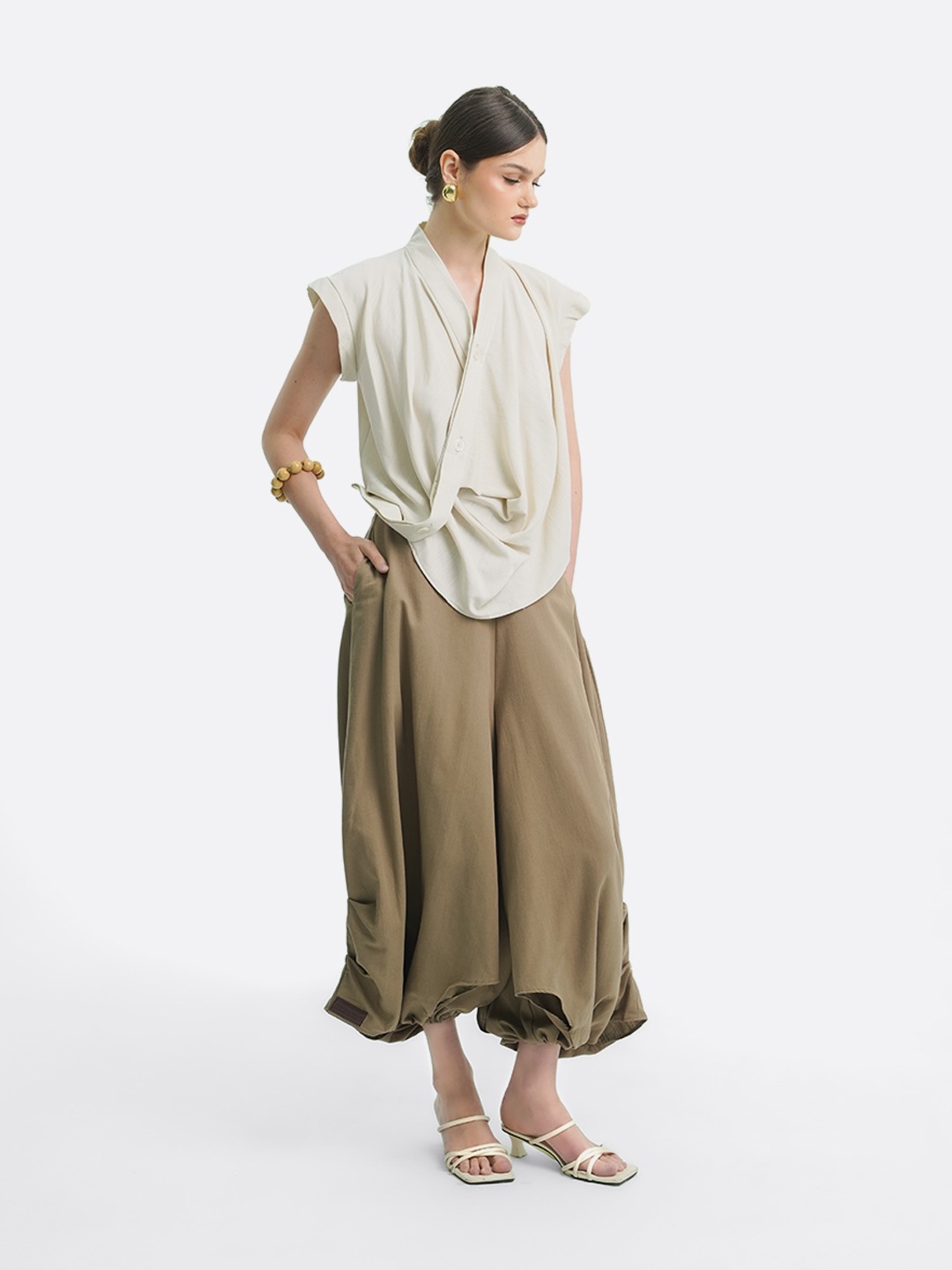 Drapery Collar Blouse (Short Sleeve)