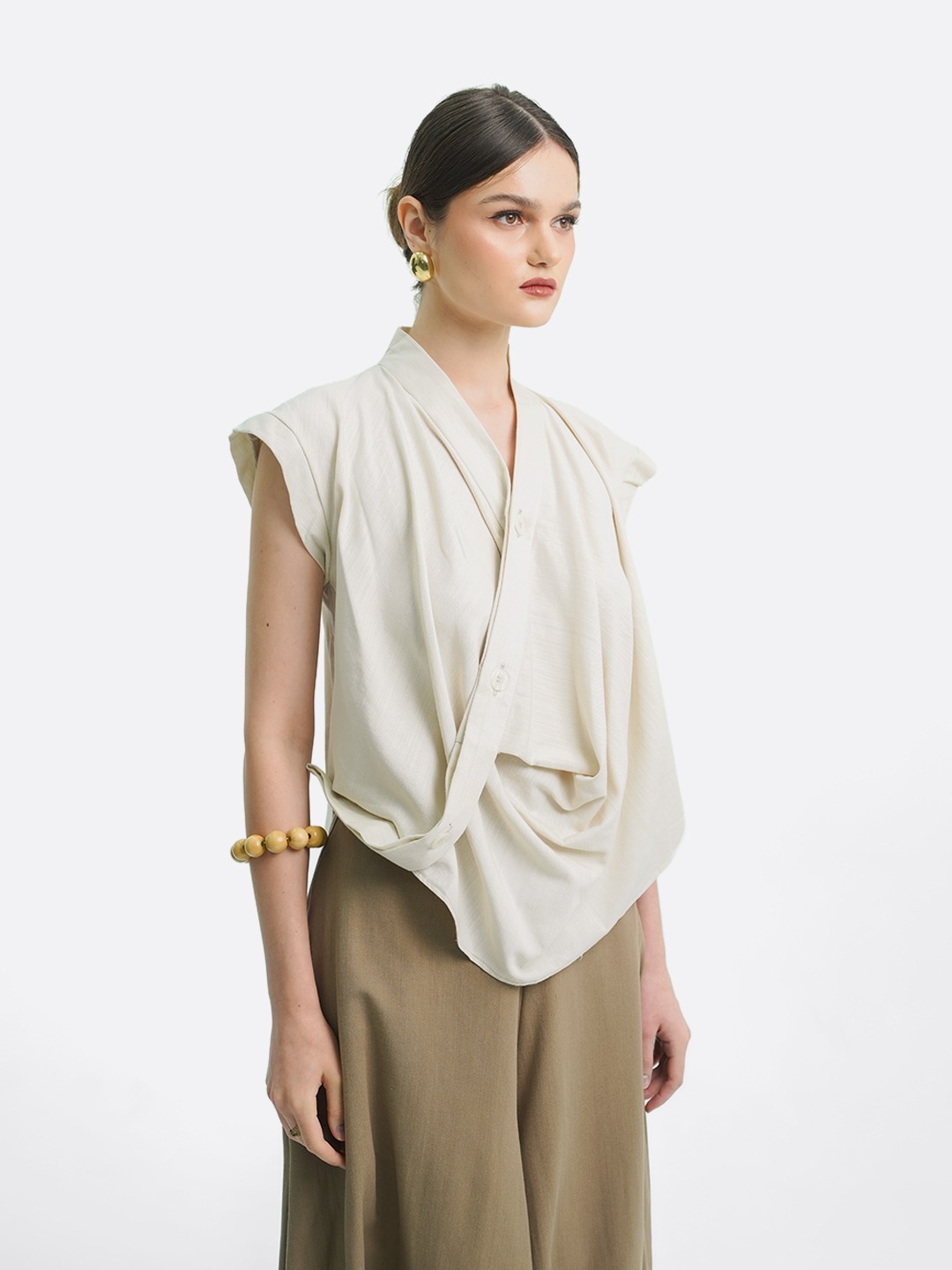 Drapery Collar Blouse (Short Sleeve)
