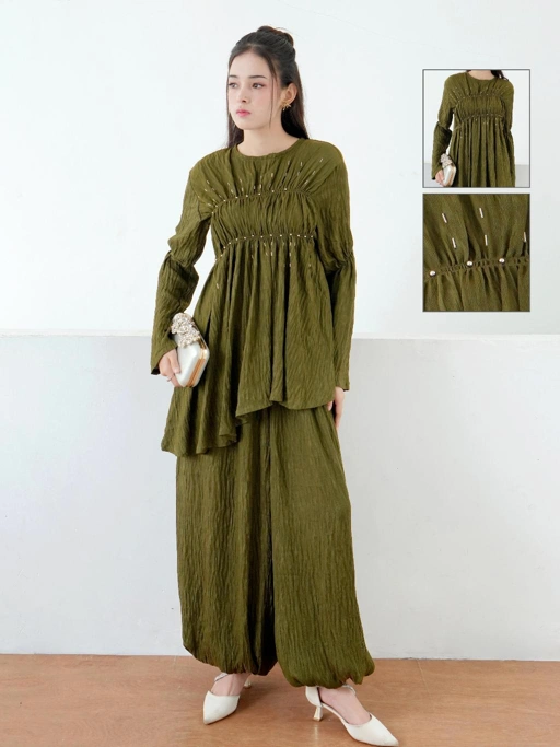 Image of Sheered Spark Set I Shopinkae I Wrinkle Beads I Ballon Pants I Celana Aladin I Setelan Lebaran Wanita I Raya Series