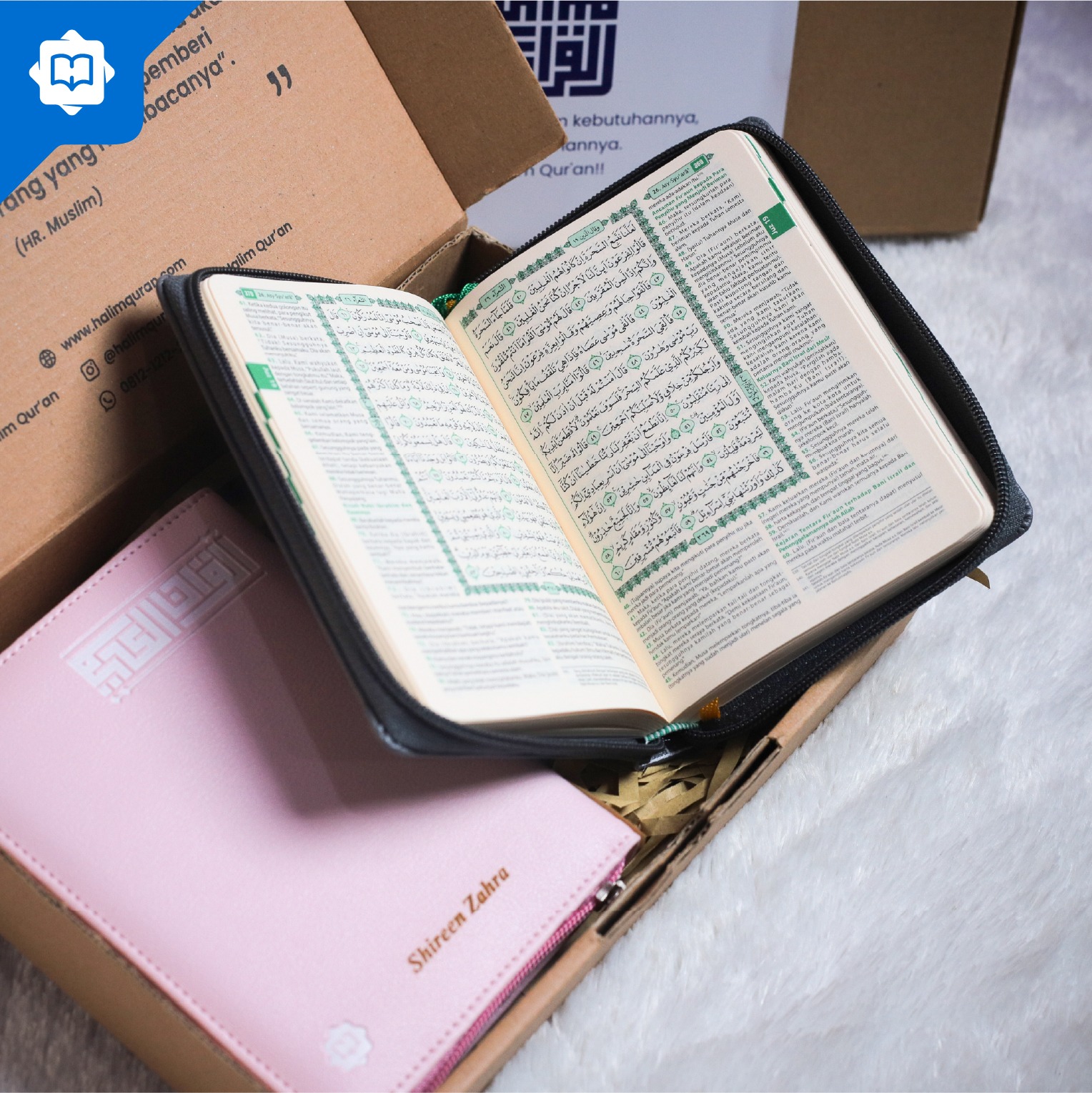 Bundling Mushaf Al Quran Terjemah Al Halim A6 Pocket 2 pcs Box Exclusive Free Custom Nama