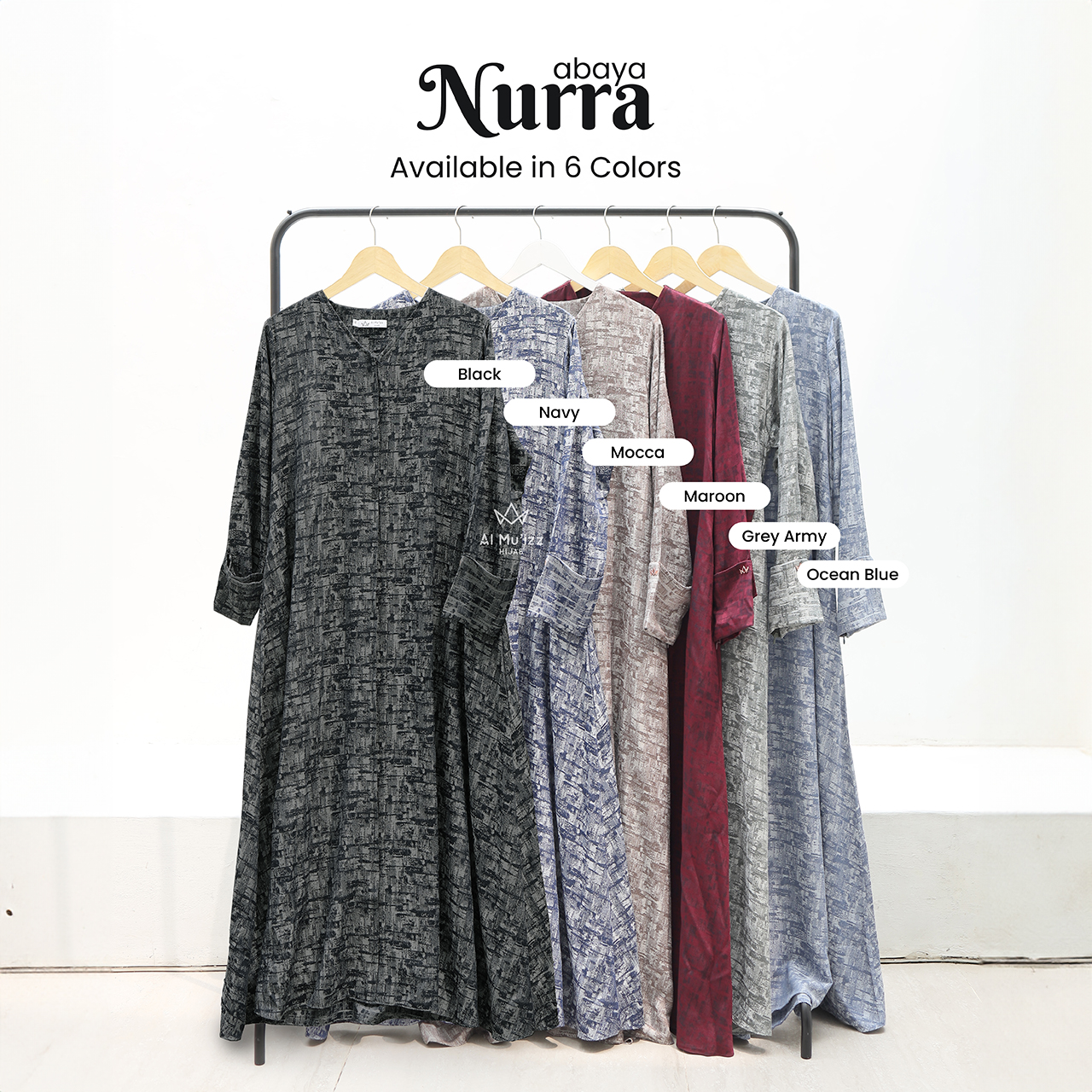 Hijab Almuizz - Nurra Abaya Gamis Atasan Blouse Motif Abstrak Bahan Semi Natural Fabric (Abaya Only)