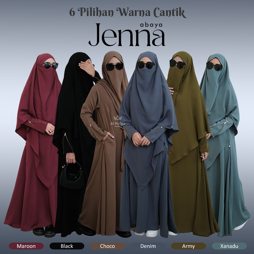 Hijab Almuizz - Jenna Abaya Dress Gamis Outfit Umroh Haji Lengan Zipper Resletting (Abaya Only)
