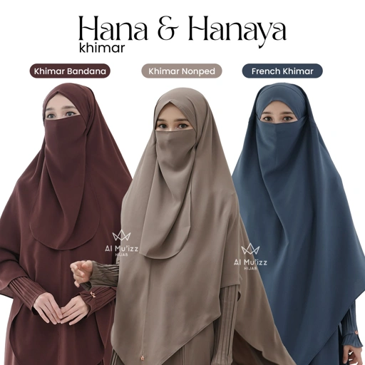 Image of Hijab Almuizz - Hana & Hanaya Khimar Bandana French Khimar Non Ped Free Cadar Tali