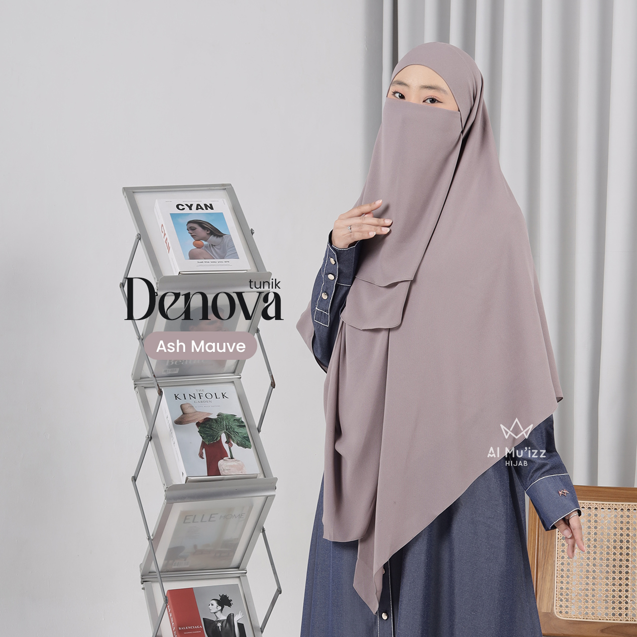 Hijab Almuizz - Denova French Square Khimar Bandana Semi instan Syar'i Chiffon Airtech