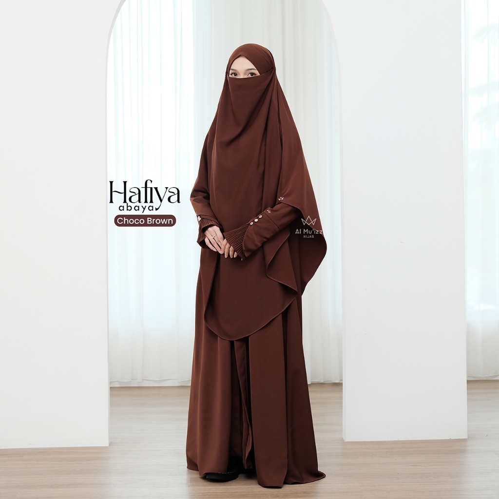 Hijab Almuizz - Hafiya Abaya Dress Gamis 2 in 1 Outfit Umroh Haji Lengan Plisket (Abaya Only)