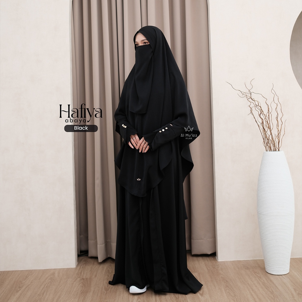 Hijab Almuizz - Hafiya Abaya Dress Gamis 2 in 1 Outfit Umroh Haji Lengan Plisket (Abaya Only)