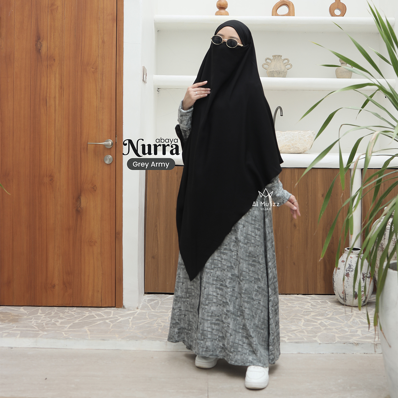 Hijab Almuizz - Nurra Abaya Gamis Atasan Blouse Motif Abstrak Bahan Semi Natural Fabric (Abaya Only)