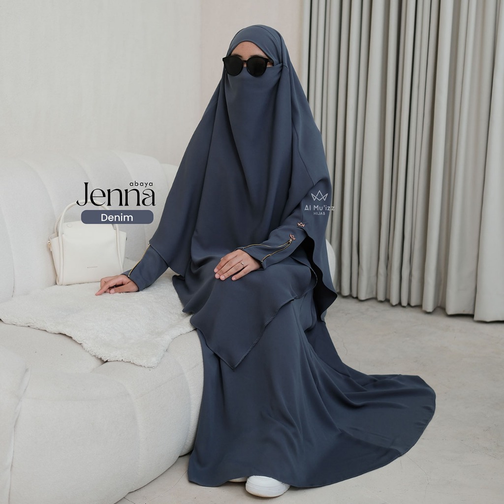 Hijab Almuizz - Jenna Abaya Dress Gamis Outfit Umroh Haji Lengan Zipper Resletting (Abaya Only)