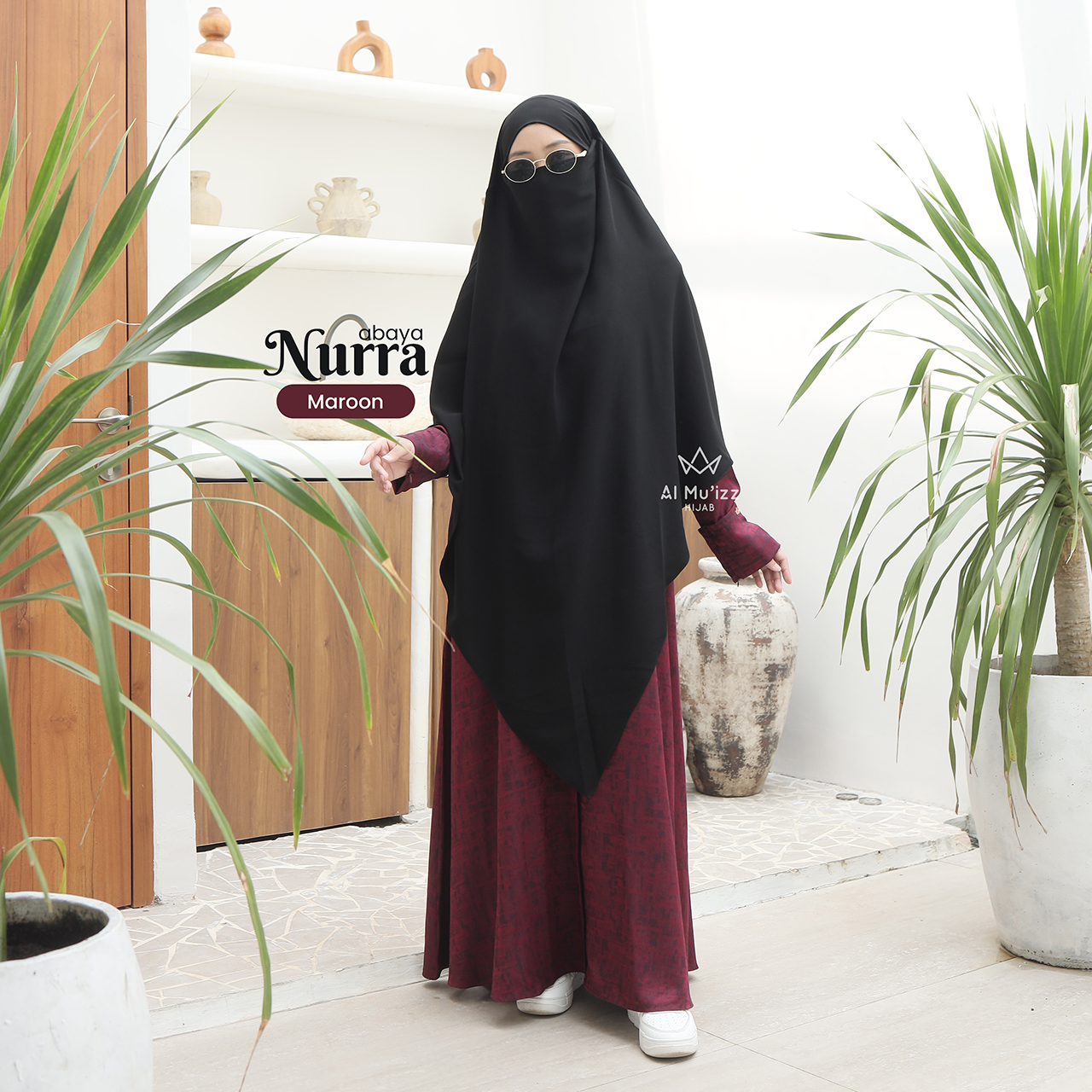 Hijab Almuizz - Nurra Abaya Gamis Atasan Blouse Motif Abstrak Bahan Semi Natural Fabric (Abaya Only)