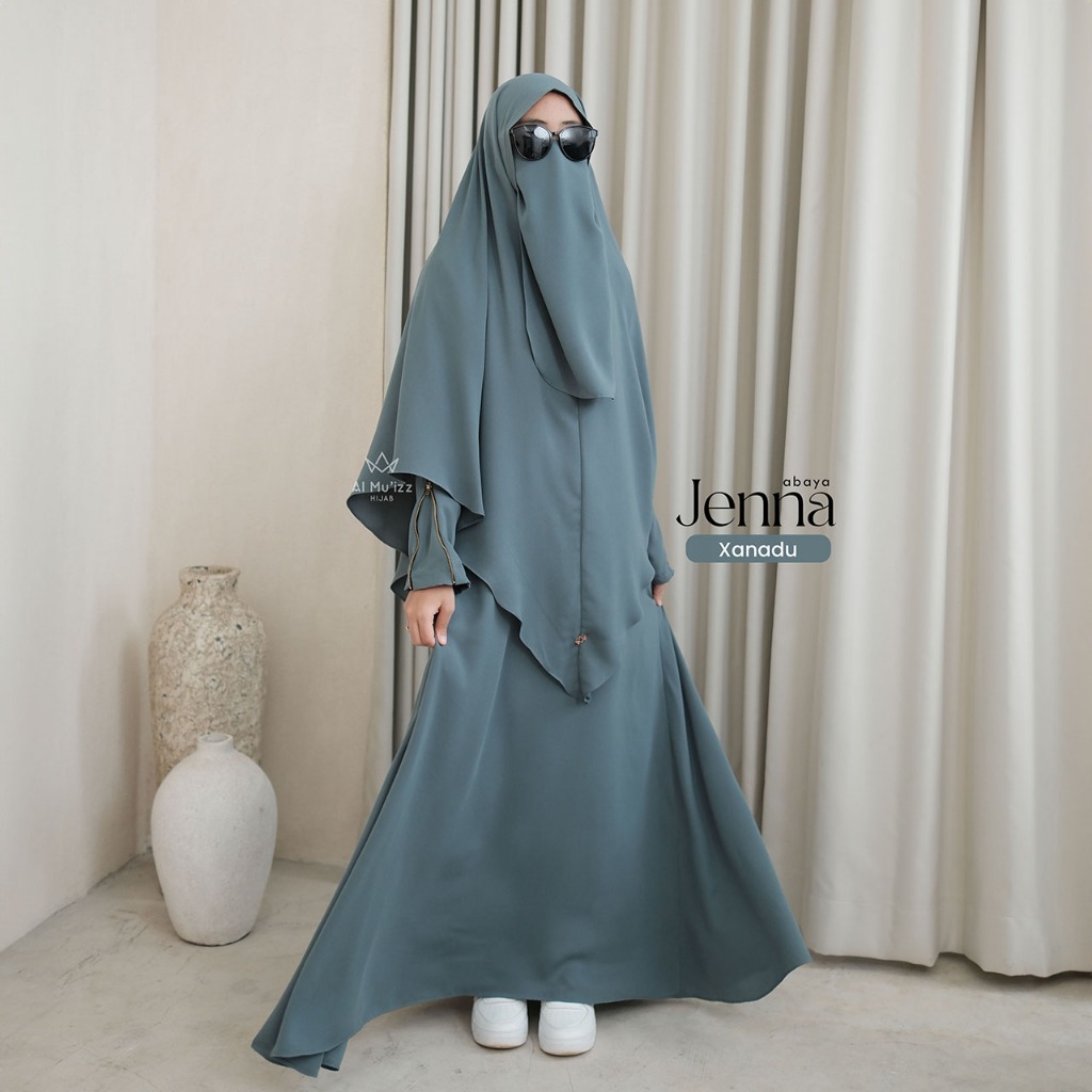 Hijab Almuizz - Jenna Abaya Dress Gamis Outfit Umroh Haji Lengan Zipper Resletting (Abaya Only)