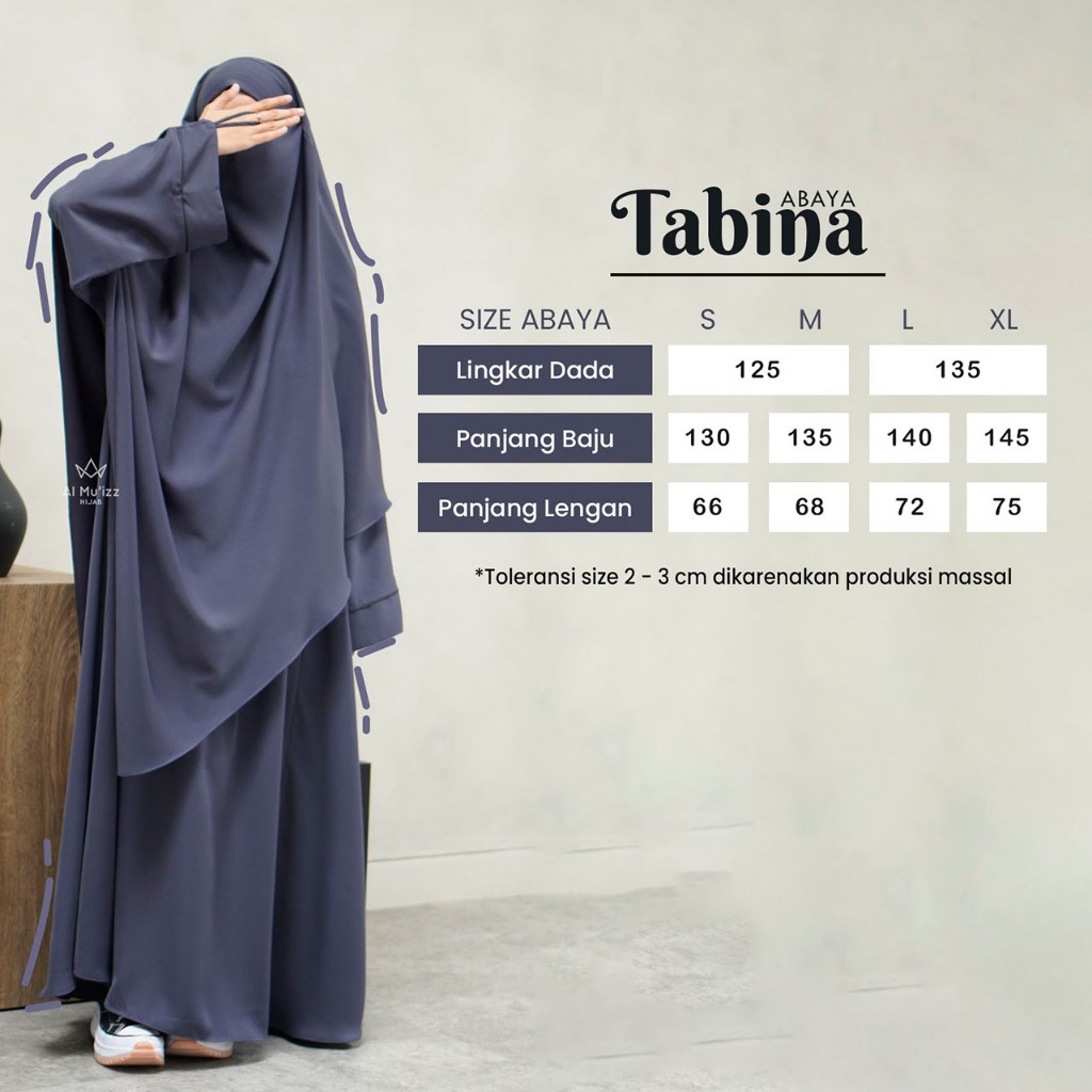 Hijab Almuizz - Tabina Abaya Dress Gamis Polos Syari Outfit Umroh Haji (ABAYA ONLY)