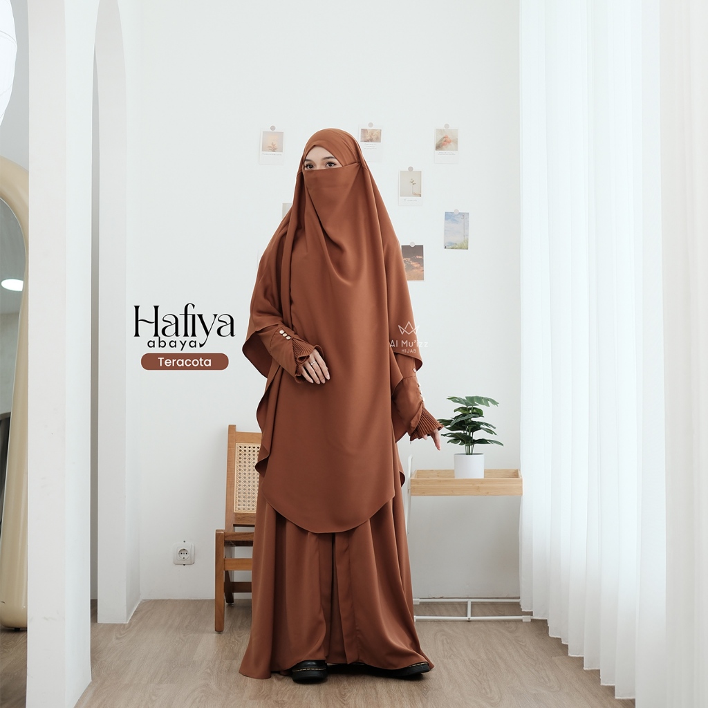 Hijab Almuizz - Hafiya Abaya Dress Gamis 2 in 1 Outfit Umroh Haji Lengan Plisket (Abaya Only)