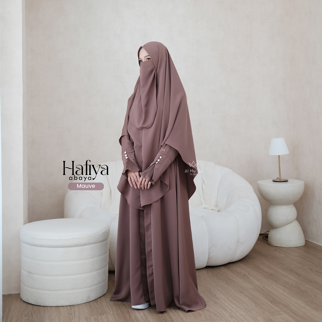 Hijab Almuizz - Hafiya Abaya Dress Gamis 2 in 1 Outfit Umroh Haji Lengan Plisket (Abaya Only)