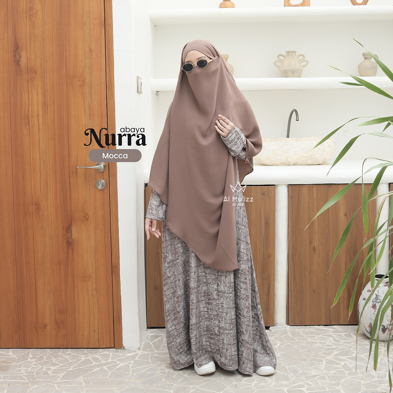 Hijab Almuizz - Nurra Abaya Gamis Atasan Blouse Motif Abstrak Bahan Semi Natural Fabric (Abaya Only)