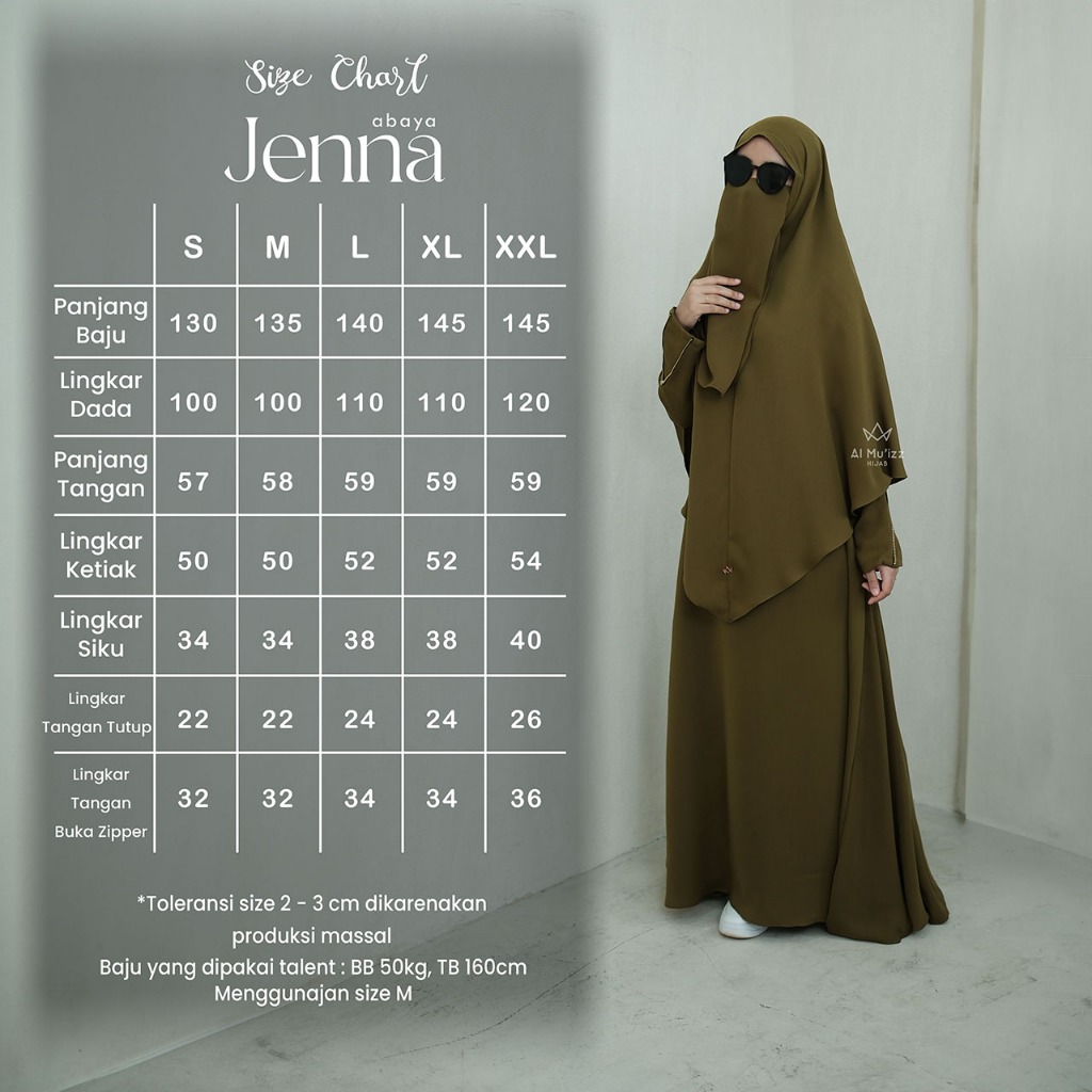 Hijab Almuizz - Jenna Abaya Dress Gamis Outfit Umroh Haji Lengan Zipper Resletting (Abaya Only)