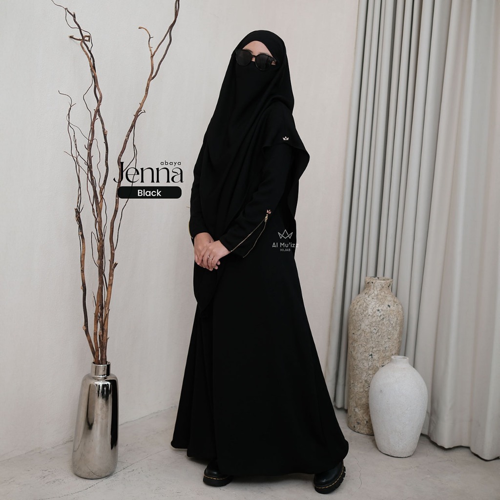 Hijab Almuizz - Jenna Abaya Dress Gamis Outfit Umroh Haji Lengan Zipper Resletting (Abaya Only)