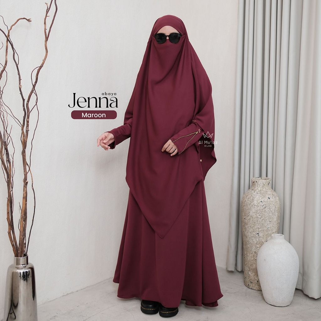 Hijab Almuizz - Jenna Abaya Dress Gamis Outfit Umroh Haji Lengan Zipper Resletting (Abaya Only)