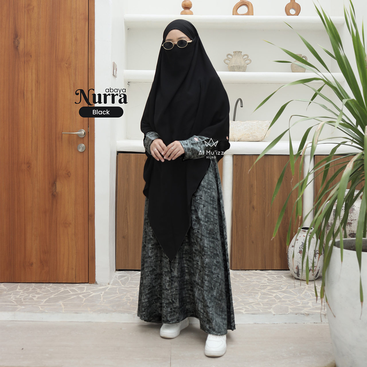 Hijab Almuizz - Nurra Abaya Gamis Atasan Blouse Motif Abstrak Bahan Semi Natural Fabric (Abaya Only)