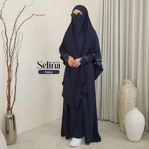 Image of Hijab Almuizz - Selina Abaya Gamis Dress List Benang Smoke Umroh Haji (Abaya Only)