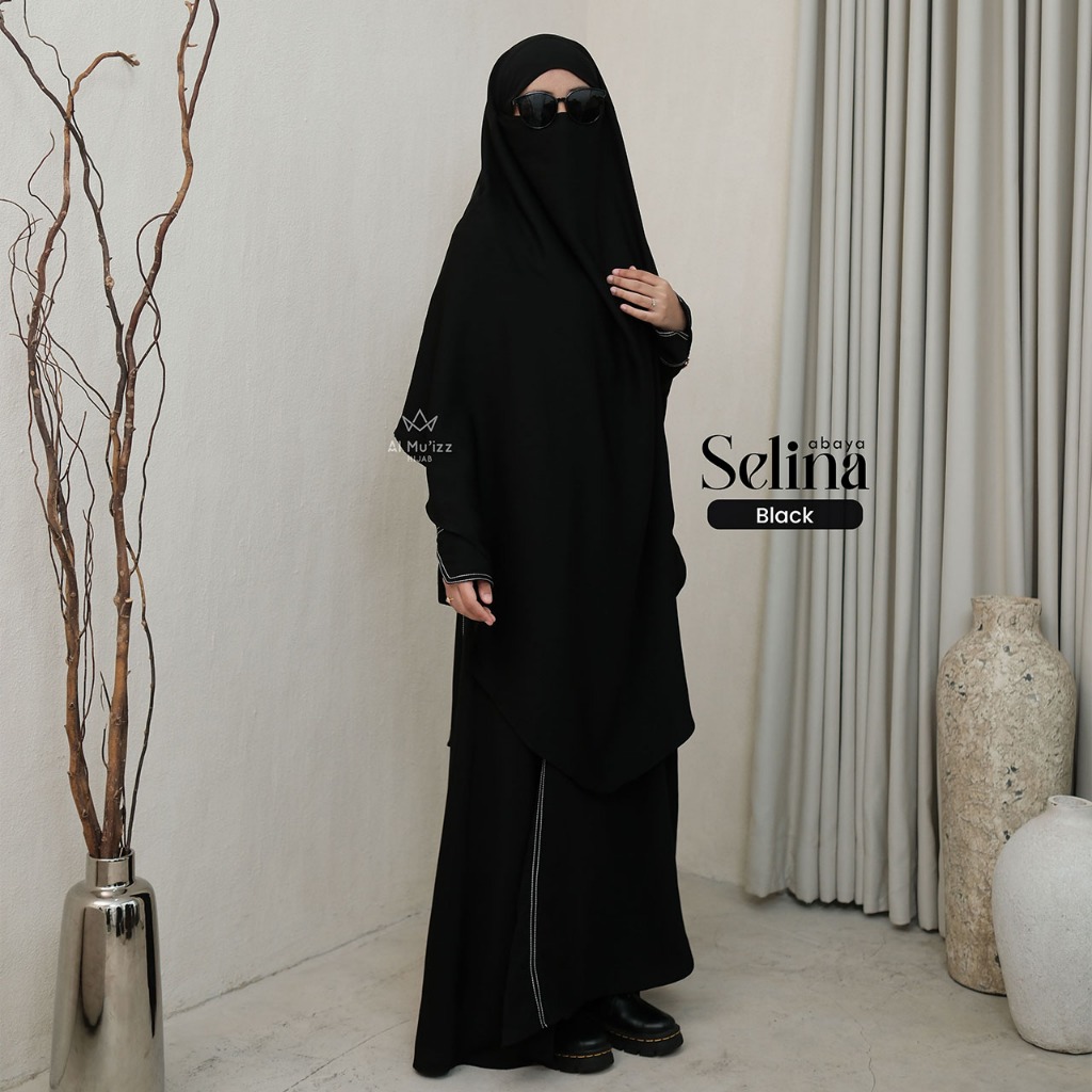 Hijab Almuizz - Selina Abaya Gamis Dress List Benang Smoke Umroh Haji (Abaya Only)