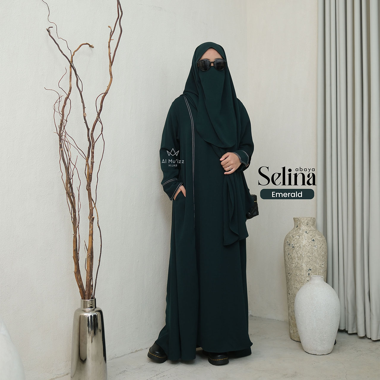 Hijab Almuizz - Selina Abaya Gamis Dress List Benang Smoke Umroh Haji (Abaya Only)