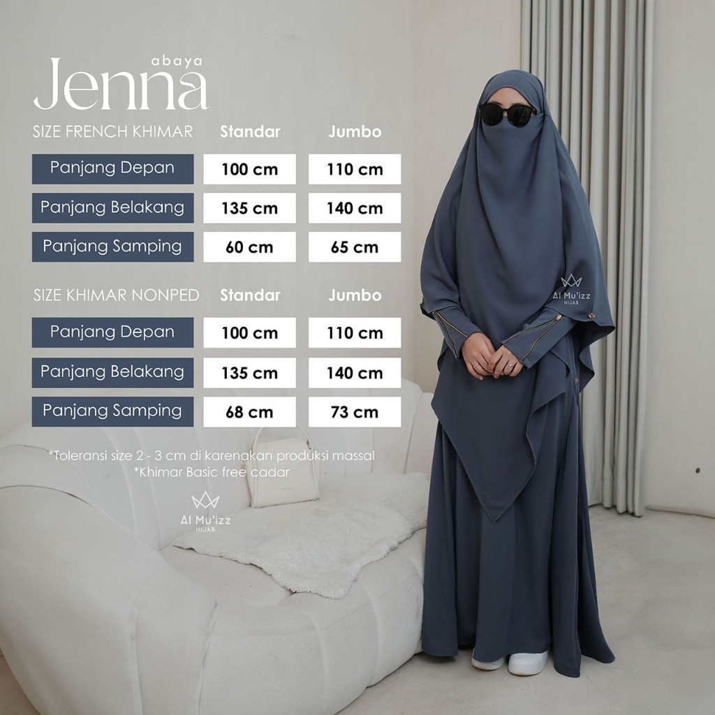 Hijab Almuizz - Jenna Abaya Dress Gamis Outfit Umroh Haji Lengan Zipper Resletting (Abaya Only)