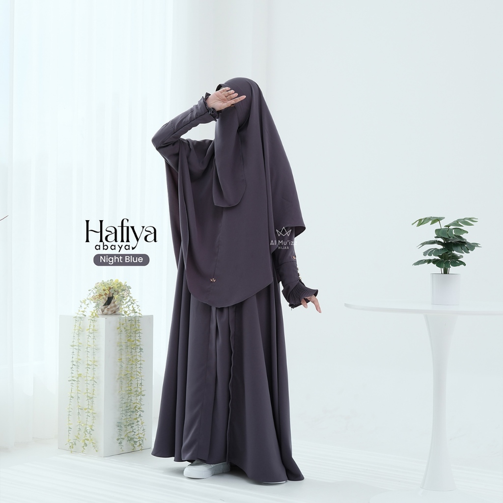 Hijab Almuizz - Hafiya Abaya Dress Gamis 2 in 1 Outfit Umroh Haji Lengan Plisket (Abaya Only)