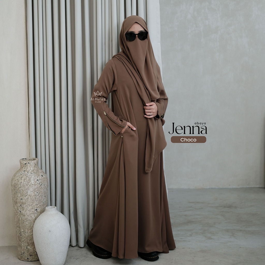 Hijab Almuizz - Jenna Abaya Dress Gamis Outfit Umroh Haji Lengan Zipper Resletting (Abaya Only)