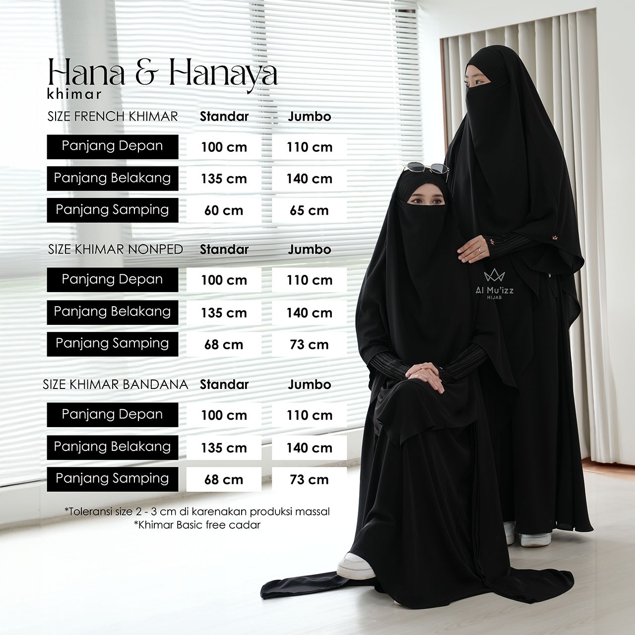 Hijab Almuizz - Hana & Hanaya Khimar Bandana French Khimar Non Ped Free Cadar Tali