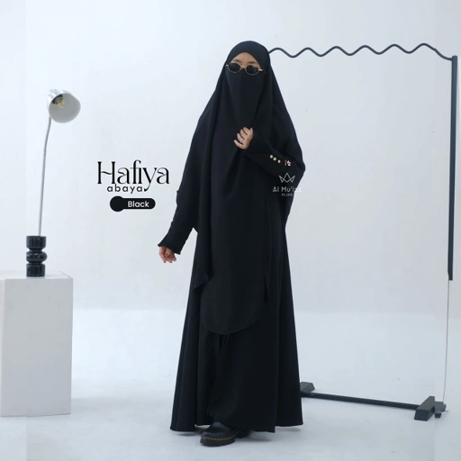 Image of [BLACK SERIES] Hafiya Abaya SET (Abaya + French Khimar) PO