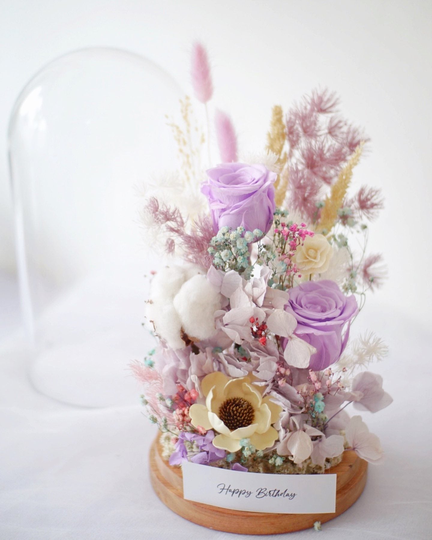 Big Glass Dome with Preserved Flowers
