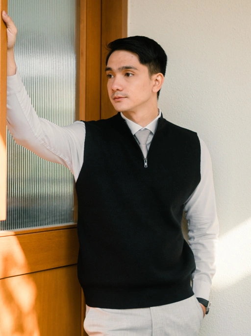 Image of Black Viscose Vest Zip Neck Knitwear