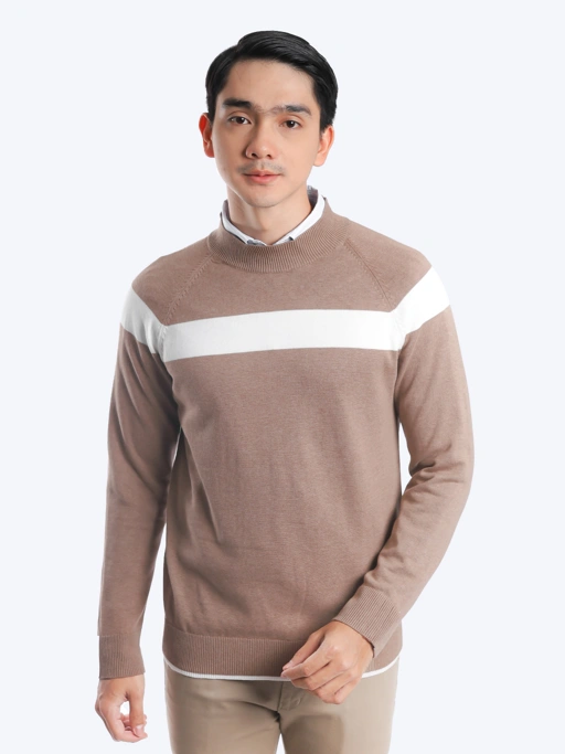 Image of Khaki Mockneck Stripe Fuji Knitwear