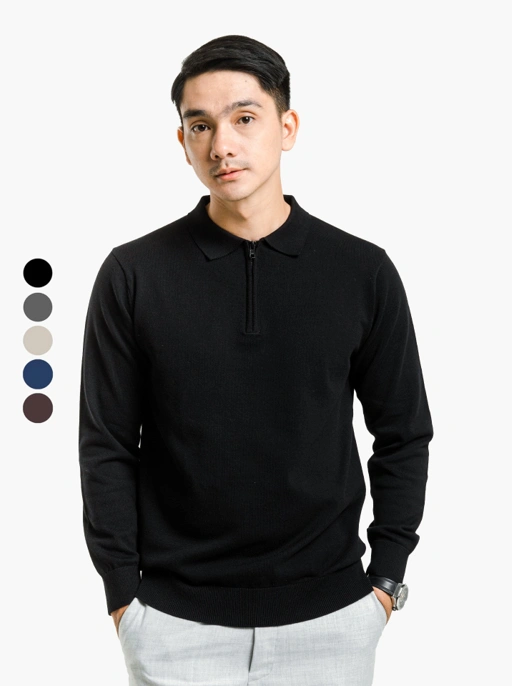 Image of Polo Zip Neck Long Sleeve Knitwear