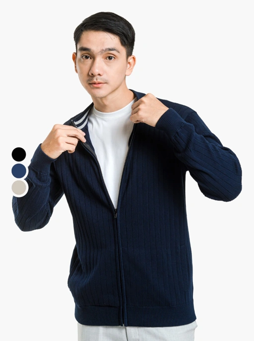 Image of Sporty Ribbed Full Zip Neck Knitwear
