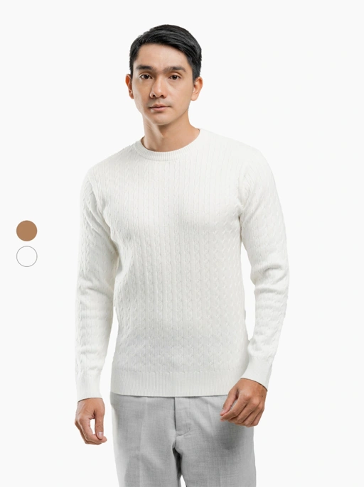Image of Viscose Cable Crewneck Knitwear