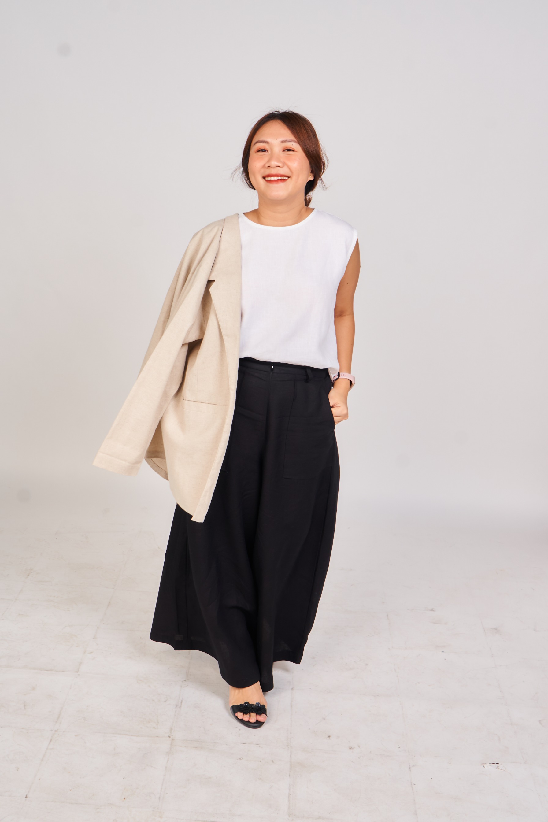 LINEN WIDE PANTS BLACK