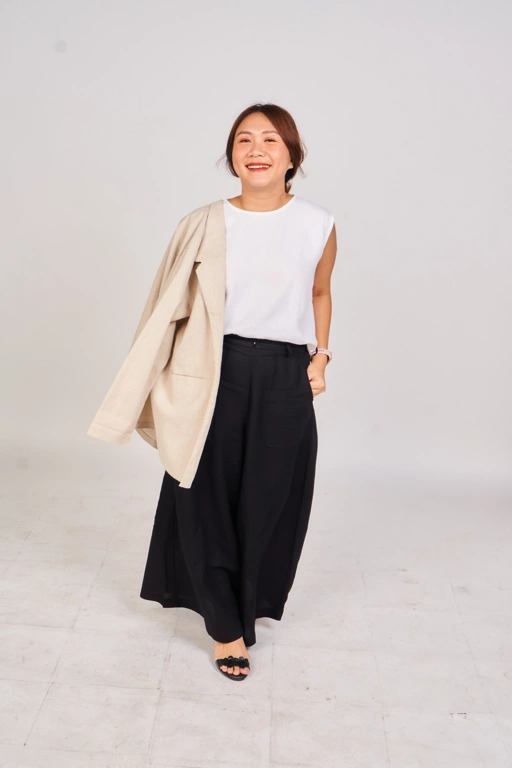 LINEN WIDE PANTS BLACK