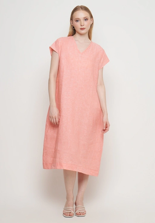 Image of SARA LINEN DRESS PEACH