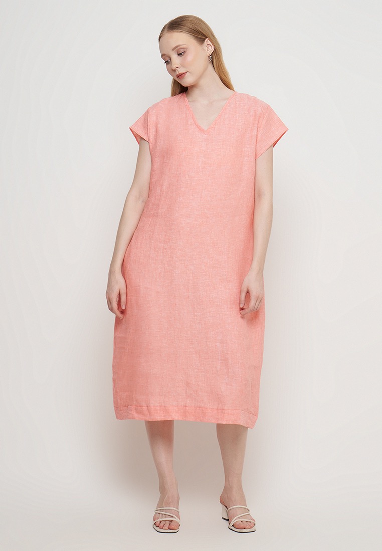 SARA LINEN DRESS PEACH