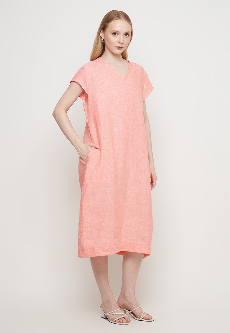 SARA LINEN DRESS PEACH